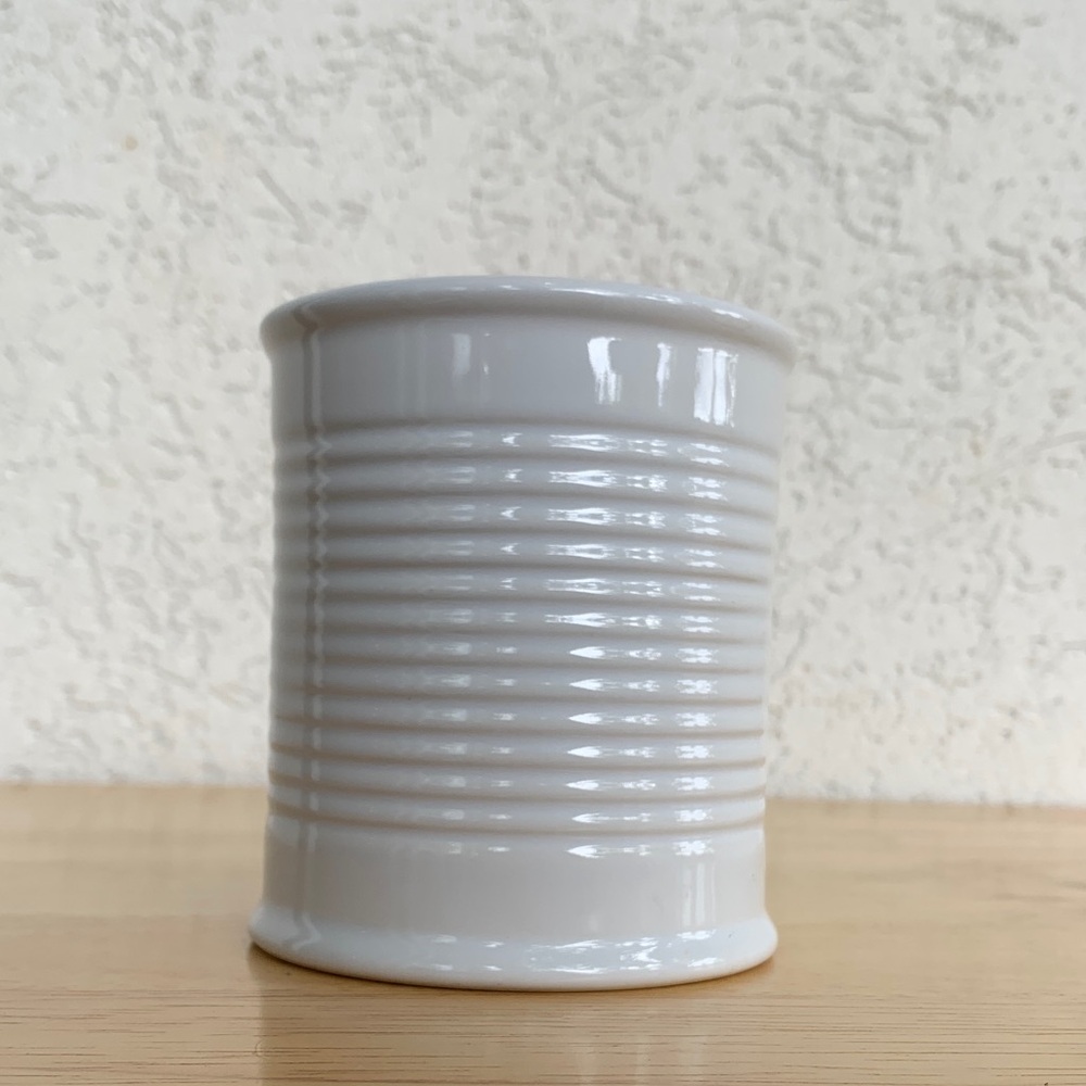 World Market white ceramic “can” vase